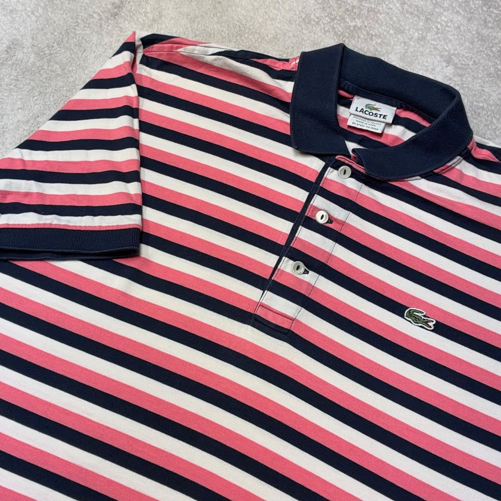 Lacoste Striped Polo Shirt Pima Cotton Navy Pink 5191L Made in Peru Mens 5 L